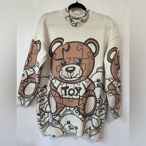 HATUN atila, Women’s Teddy Bear Print Sweater - Off White/Brown. Size: XL